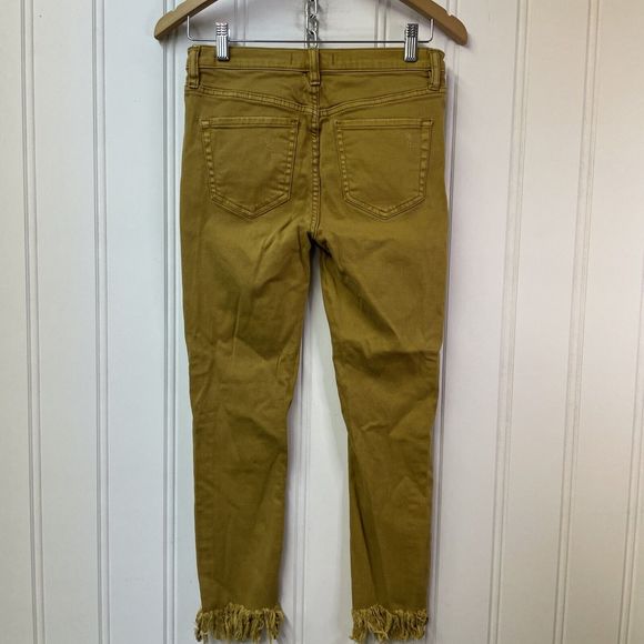 Free People Great Heights Women's Frayed Skinny Jeans SIZE 26‎ Boho Mustard Gold - Picture 8 of 8